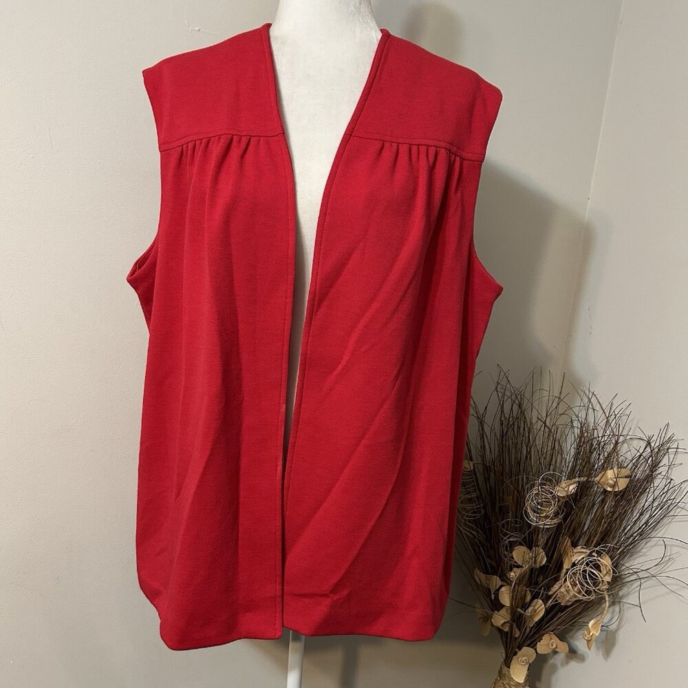 Vtg 70s Lady Graff Women Open Sleeveless Jacket Vest Wool Blend Red Sz 44 USA